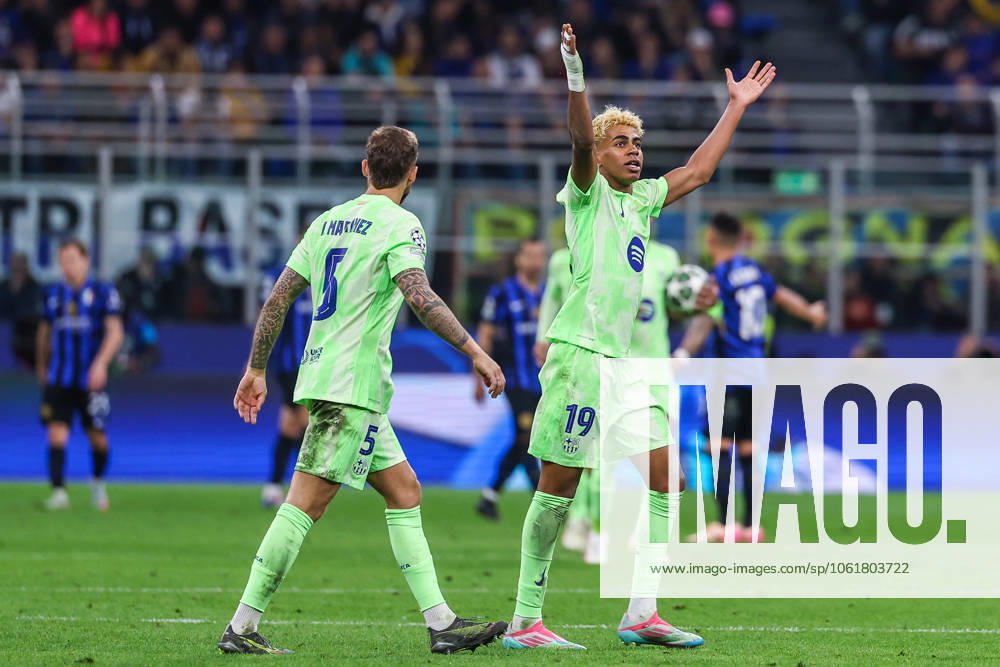 Lamine Yamal of FC Barcelona, Barca celebrates during UEFA Champions League 2024 25 Semi Final - 2nd leg football match between FC Internazionale and FC Barcelona at San Siro Stadium Milan Italy on 06 May 2025. Milan Stadio Giuseppe Meazza Milan Italy