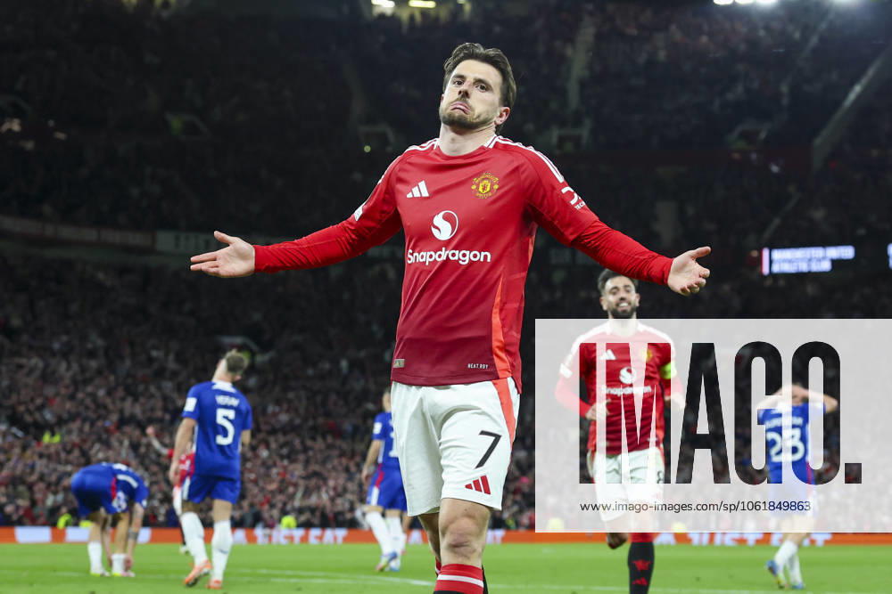 Manchester United, ManU FC v Athletic Club Bilbao Manchester United midfielder Mason Mount (7) scores a GOAL 1-1 and celebrates during the Manchester United FC v Athletic Club Bilbao UEFA Europa League Semi-Final 2nd leg match at Old Trafford, Manchester, England, United Kingdom on 8 May 2025 Credit: Phil Duncan Every Second Media Editorial use only. All images are copyright Every Second Media Limited. No images may be reproduced without prior permission.
