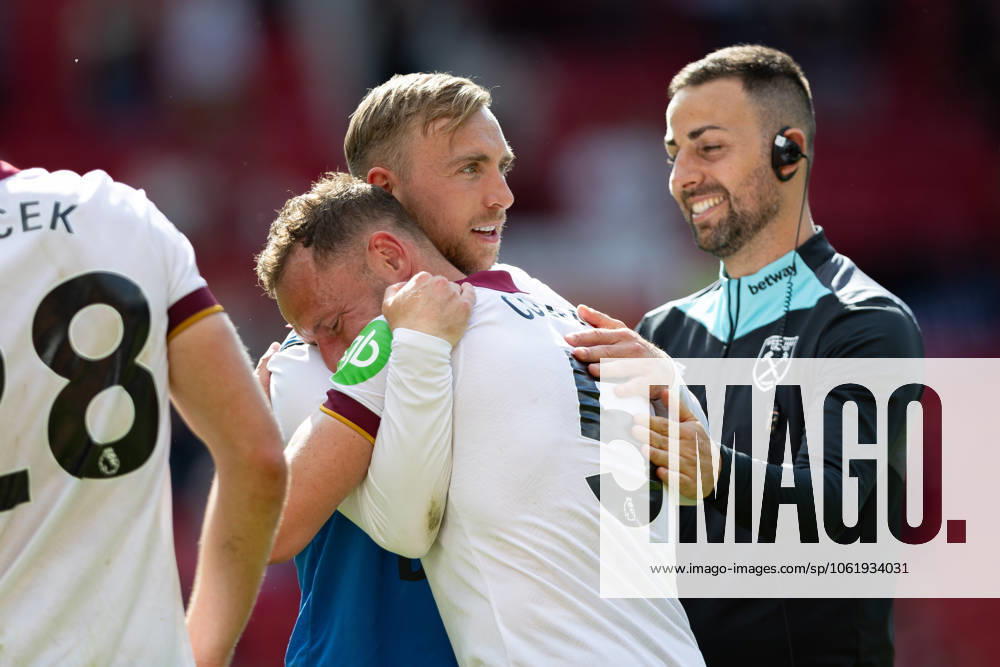 Manchester United, ManU FC v West Ham United FC Vladimir Coufal (5) of West Ham United celebrates with Jarrod Bowen (20) of West Ham United after the Manchester United FC v West Ham United FC English Premier League match at Old Trafford, Manchester, England, United Kingdom on 11 May 2025 Credit: Ian Stephen Every Second Media Editorial use only. All images are copyright Every Second Media Limited. No images may be reproduced without prior permission. All rights reserved. Premier League and Football League images are subject to licensing agreements with Football DataCo Limited. see https: www.football-dataco.com
