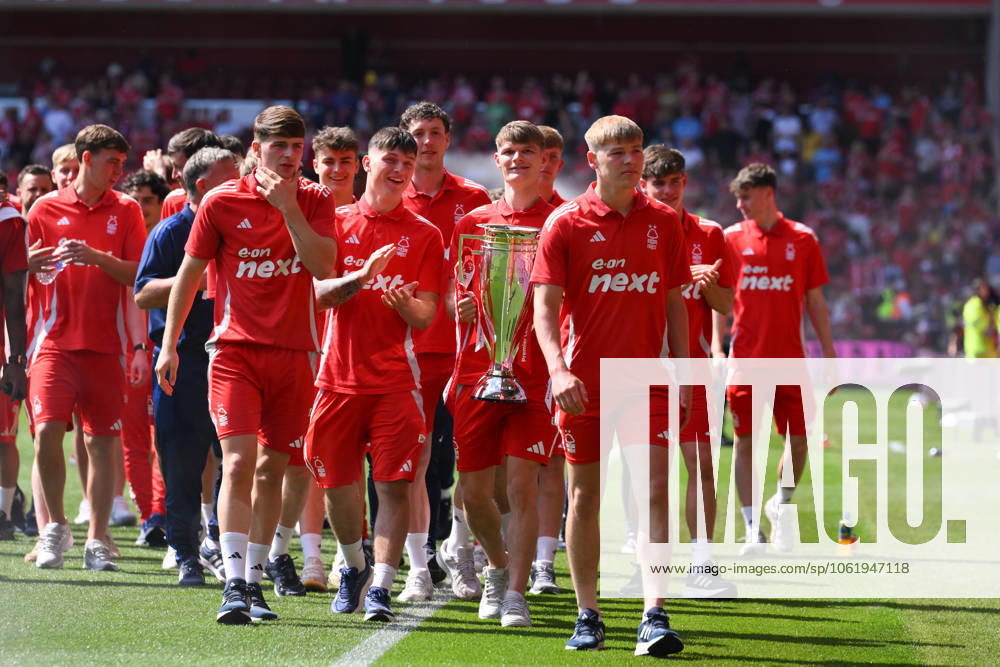 Nottingham Forest FC v Leicester City FC - Premier League The Nottingham Forest Academy team holds the Premier League International Cup during the Premier League match between Nottingham Forest and Leicester City at the City Ground in Nottingham, England, on May 11, 2025. Nottingham Nottinghamshire United Kingdom