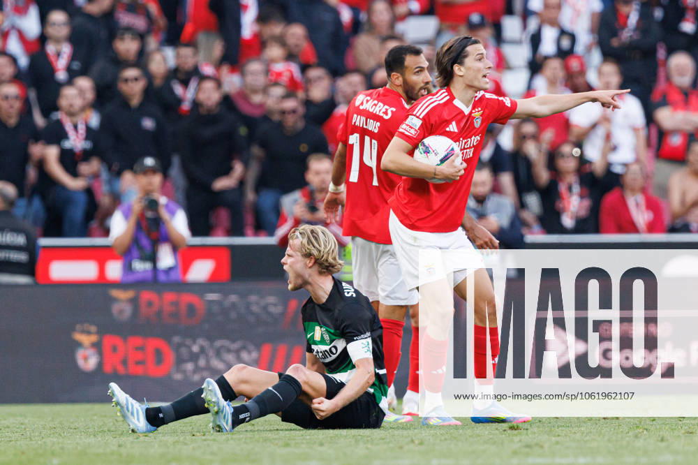 Morten Hjulmand and Alvaro Carreras seen during Liga Portugal game between teams of SL Benfica and Sporting CP (Maciej Rogowski) Lisboa Estadio Da Luz Portugal