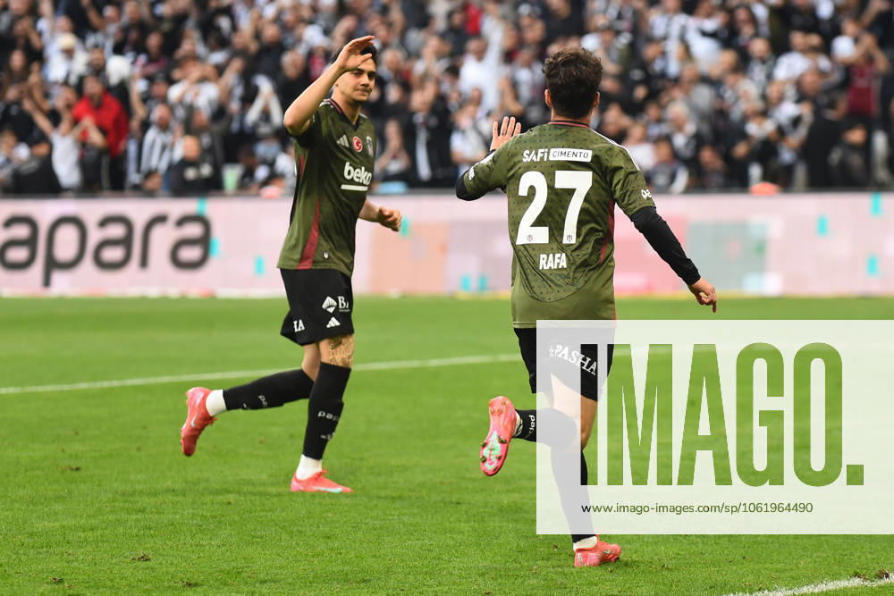 Rafa Silva of Besiktas celebrates after scoring the first goal of his team with teammates during the Turkish Super League match between Besiktas and Adana Demirspor at Tupras Stadium on May 11, 2025 in Istanbul, Turkey. Istanbul Turkey