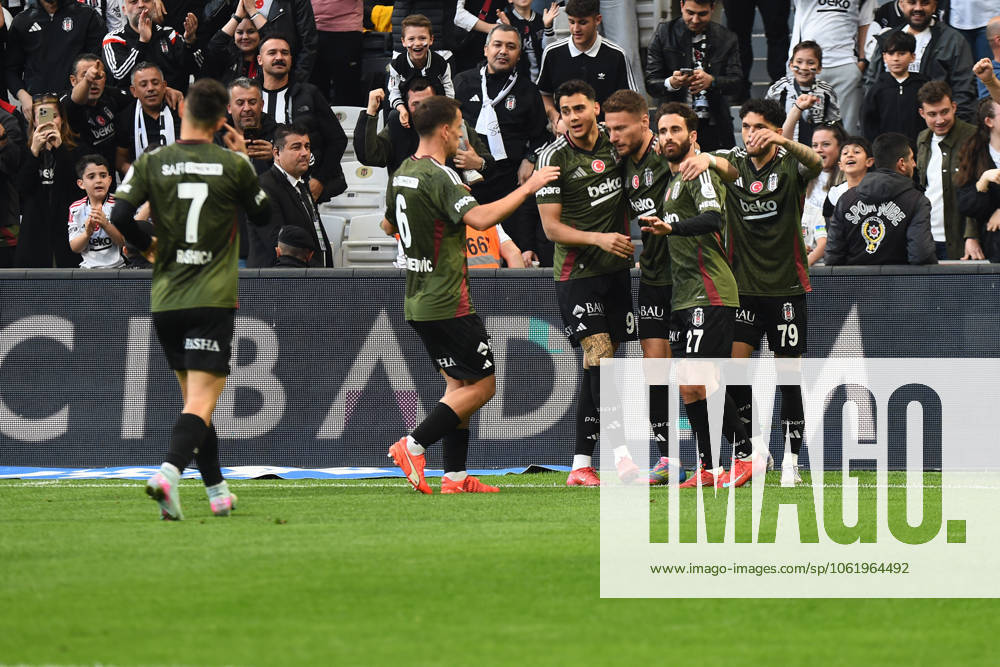 Rafa Silva of Besiktas celebrates after scoring the first goal of his team with teammates during the Turkish Super League match between Besiktas and Adana Demirspor at Tupras Stadium on May 11, 2025 in Istanbul, Turkey. Istanbul Turkey