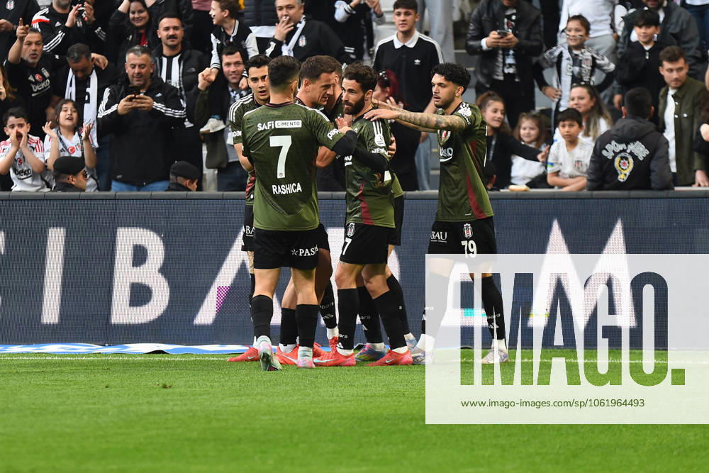 Rafa Silva of Besiktas celebrates after scoring the first goal of his team with teammates during the Turkish Super League match between Besiktas and Adana Demirspor at Tupras Stadium on May 11, 2025 in Istanbul, Turkey. Istanbul Turkey