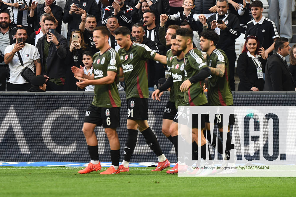 Rafa Silva of Besiktas celebrates after scoring the first goal of his team with teammates during the Turkish Super League match between Besiktas and Adana Demirspor at Tupras Stadium on May 11, 2025 in Istanbul, Turkey. Istanbul Turkey