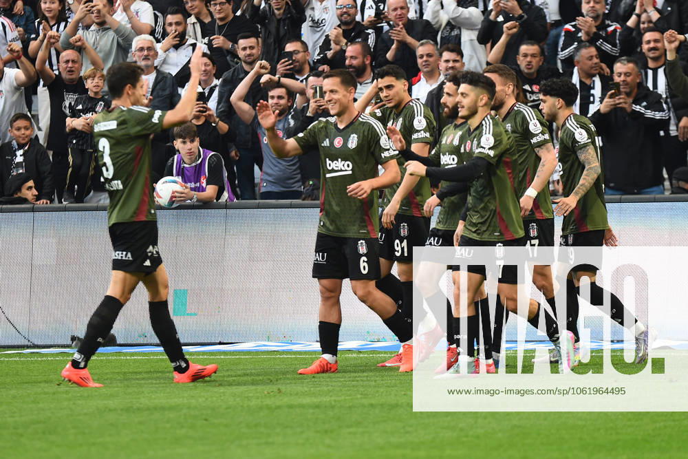 Rafa Silva of Besiktas celebrates after scoring the first goal of his team with teammates during the Turkish Super League match between Besiktas and Adana Demirspor at Tupras Stadium on May 11, 2025 in Istanbul, Turkey. Istanbul Turkey