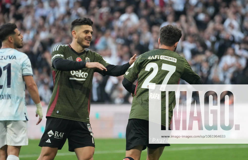 Rafa Silva of Besiktas celebrates after scoring the first goal of his team with teammates during the Turkish Super League match between Besiktas and Adana Demirspor at Tupras Stadium on May 11, 2025 in Istanbul, Turkey. Istanbul Turkey