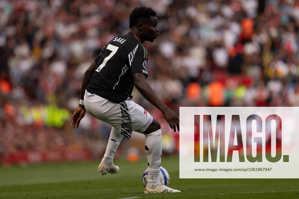 Liverpool FC v Arsenal FC - Premier League Bukayo Saka of Arsenal plays during the Premier League match between Liverpool and Arsenal at Anfield in Liverpool, England, on May 11, 2025. Liverpool Merseyside United Kingdom