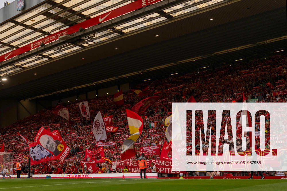 Liverpool FC v Arsenal FC - Premier League A general view of the Kop during the Premier League match between Liverpool and Arsenal at Anfield in Liverpool, England, on May 11, 2025. Liverpool Merseyside United Kingdom