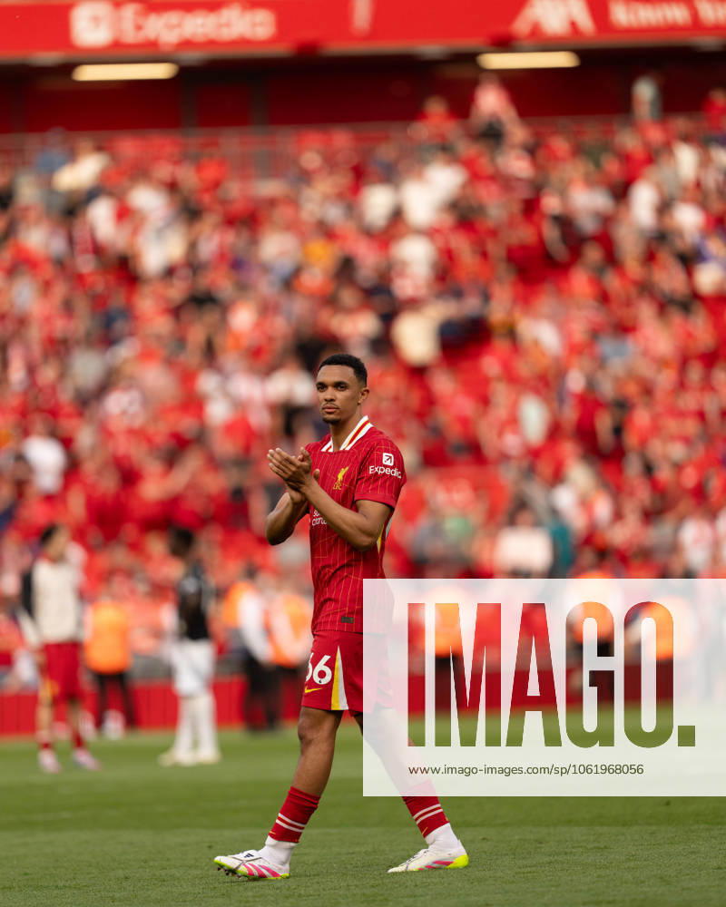 Liverpool FC v Arsenal FC - Premier League Trent Alexander-Arnold applauds the fans after the Premier League match between Liverpool and Arsenal at Anfield in Liverpool, England, on May 11, 2025. Liverpool Merseyside United Kingdom