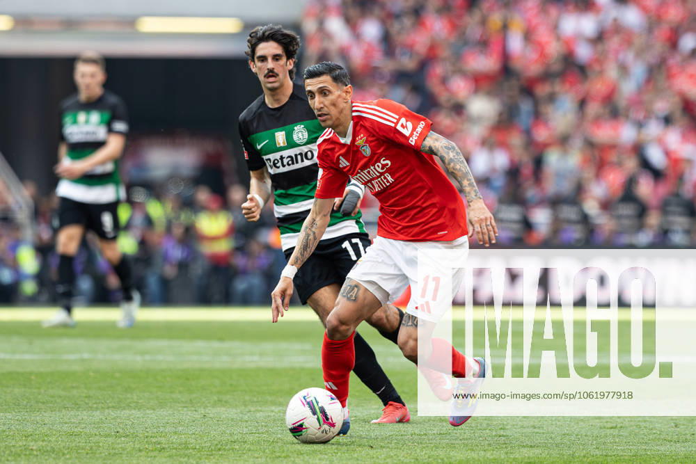 SL Benfica Vs Sporting CP in Lisboa, Portugal - 10 May 2025 Angel Di Maria of SL Benfica and Francisco Trincao of Sporting CP seen in action during the Liga Portugal Betclic match between Lisboa Benfica and Sporting Clube de Portugal at Estádio da Luz. (Final score: SL Benfica 1 - 1 Sporting CP). Lisboa Portugal