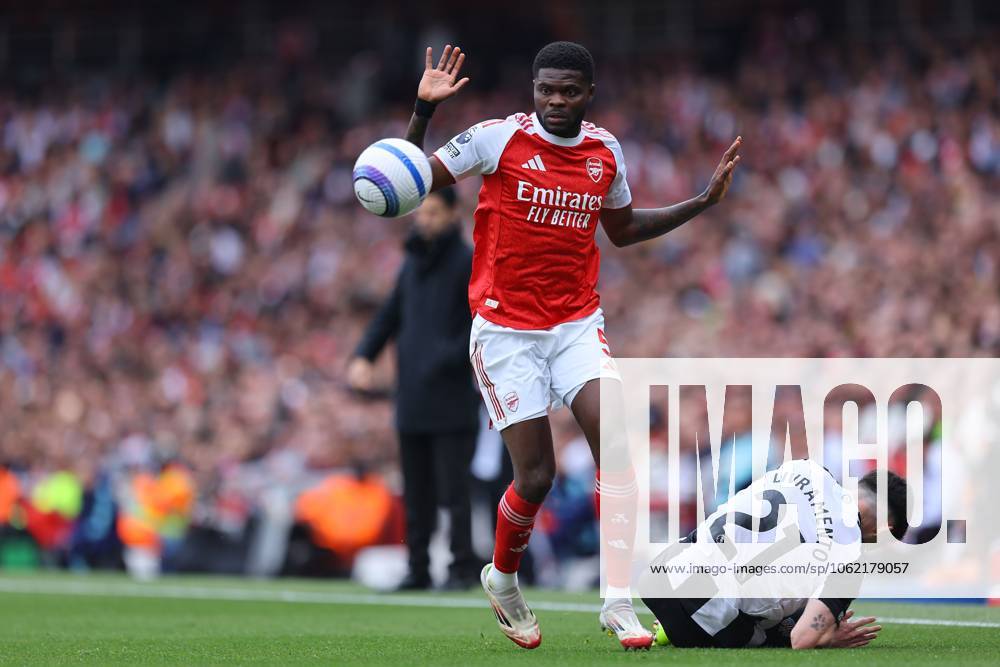 Thomas Partey of Arsenal and Tino Livramento of Newcastle United Arsenal v Newcastle United, Premier League, Football, Emirates Stadium, London, UK