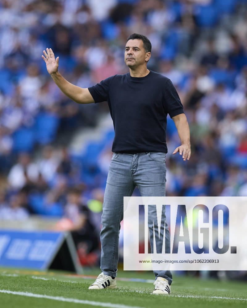 Real Sociead v Girona FC - LaLiga EA Sports Miguel Angel Sanchez Munoz Michel head coach of Girona FC reacts during the LaLiga EA Sports match between Real Sociedad and Girona FC at Reale Arena on May 18, 2025, in San Sebastian, Spain. San Sebastian Reale Arena Basque Country Spain RL_RSOvGFC_000014