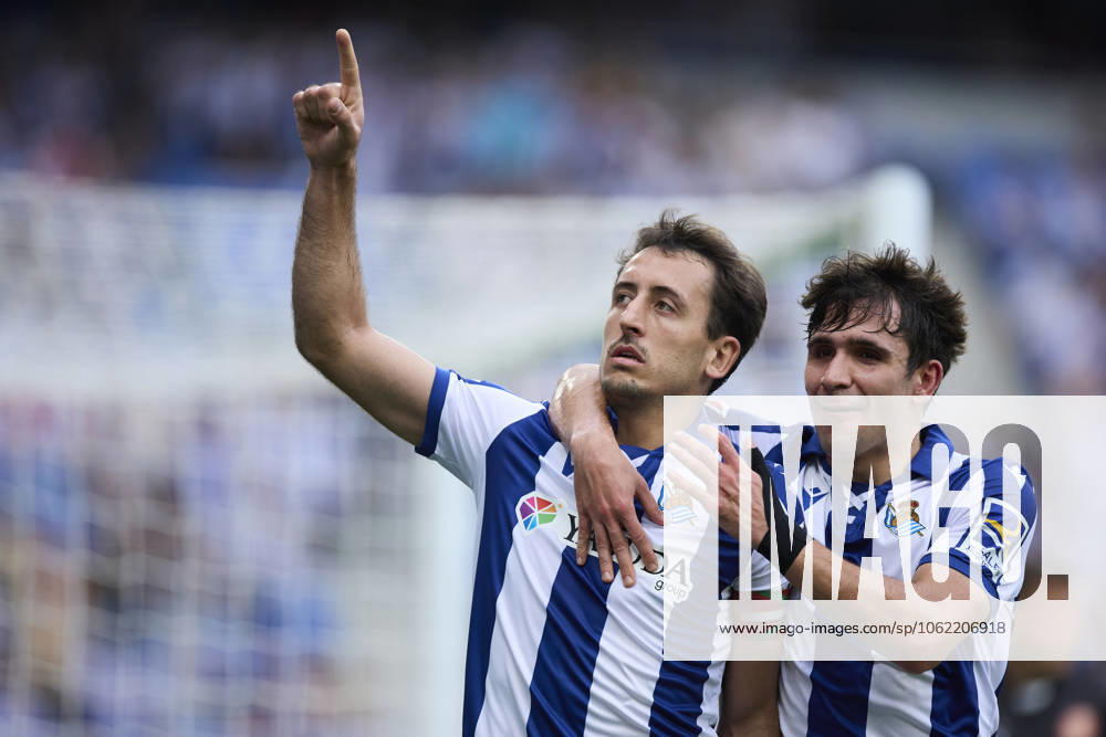 Real Sociead v Girona FC - LaLiga EA Sports Mikel Oyarzabal of Real Sociedad celebrates after scoring goal during the LaLiga EA Sports match between Real Sociedad and Girona FC at Reale Arena on May 18, 2025, in San Sebastian, Spain. San Sebastian Reale Arena Basque Country Spain RL_RSOvGFC_000018
