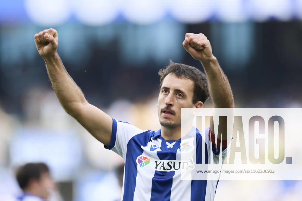 Real Sociead v Girona FC - LaLiga EA Sports Mikel Oyarzabal of Real Sociedad celebrates after scoring goal during the LaLiga EA Sports match between Real Sociedad and Girona FC at Reale Arena on May 18, 2025, in San Sebastian, Spain. San Sebastian Reale Arena Basque Country Spain RL_RSOvGFC_000023