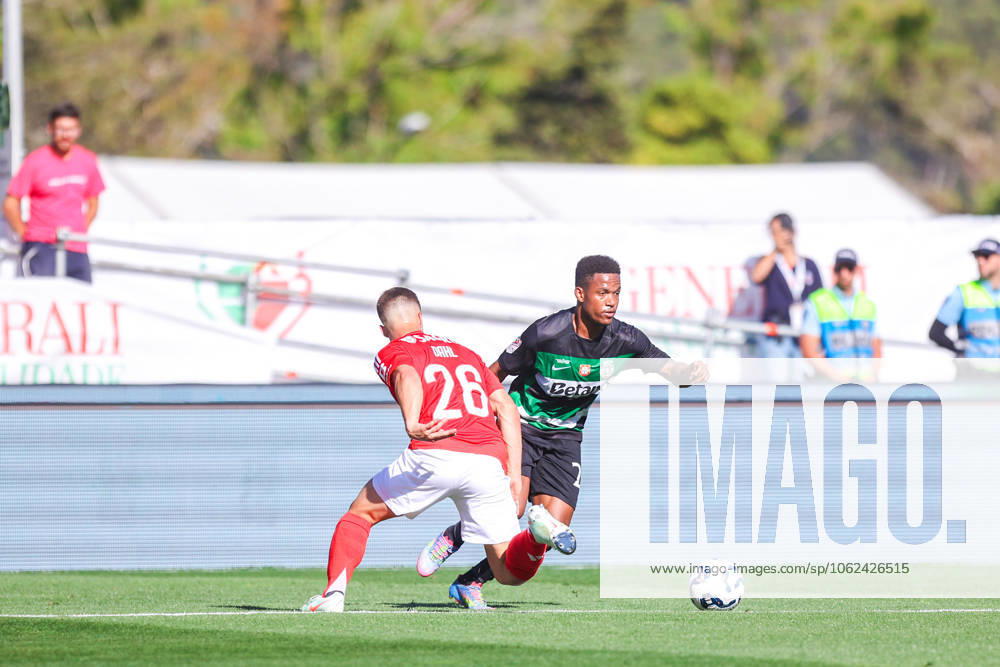 Geny Catamo midfielder of Sporting CP and Samuel Dahl defender of SL Benfica during the Final da Taca de Portugal match between SL Benfica and Sporting CP at Estadio Nacional on May 25, 2025 in Lisbon, Portugal. Final Taca de Portugal - SL Benfica vs Sporting CP (Valter Gouveia SPP)