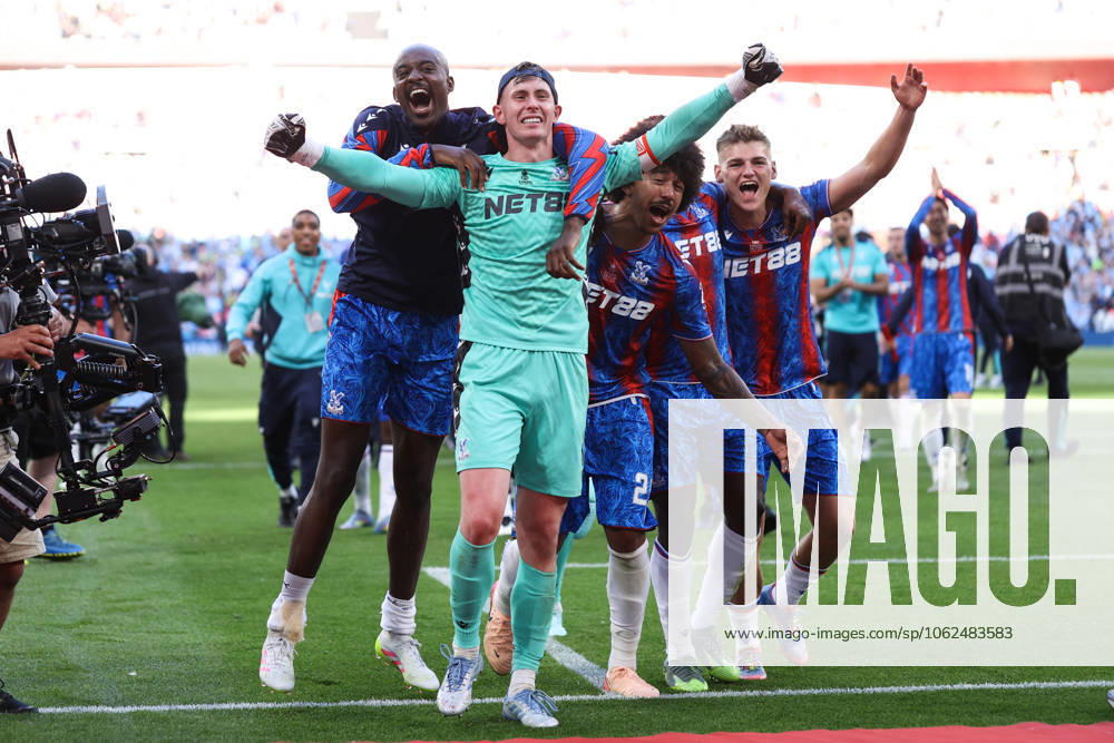 Crystal Palace v Manchester City 17 May 2025, London - FA Cup Final - Crystal Palace v Manchester City - Jean-Philippe Mateta, Crystal Palace goalkeeper Dean Henderson, Chris Richards and Justin Devenny of Crystal Palace celebrate victory - Photo: Jacques Feeney Offside. London UK