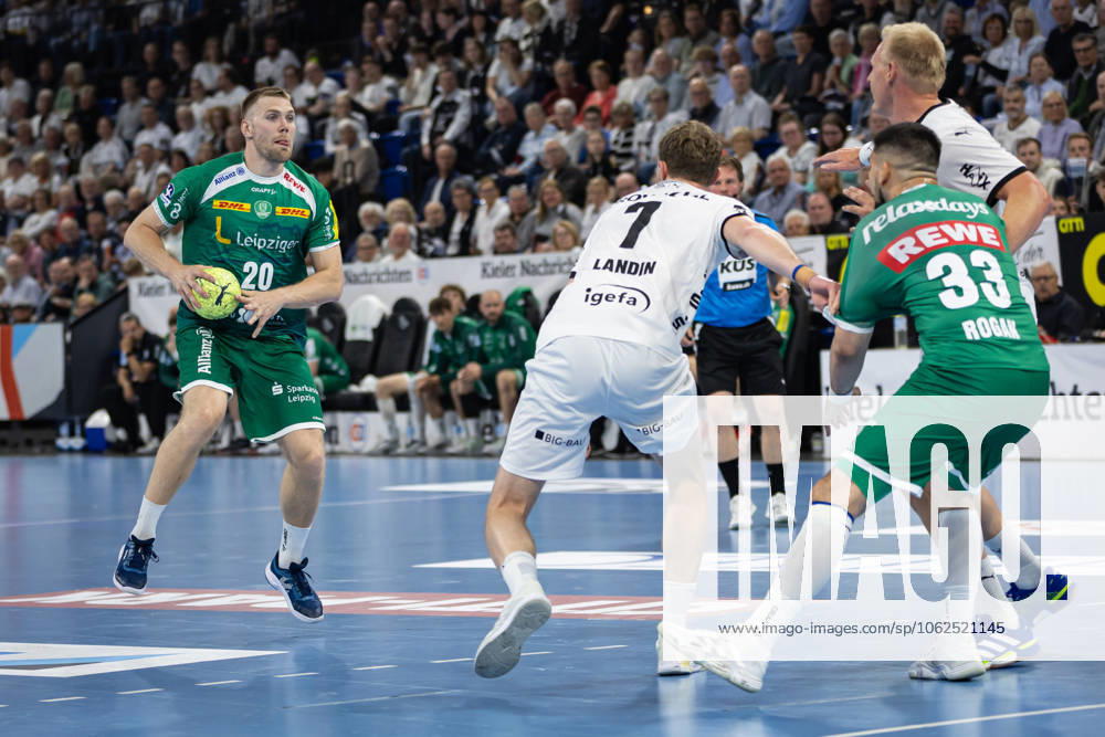 DAIKIN HBL: THW Kiel vs SC DHfK Leipzig; 28.05.25 William Bogojevic (Nr.20, SC DHfK Leipzig) im Angriff DAIKIN HBL: THW Kiel vs SC DHfK Leipzig, Wunderino Arena am 28.05.25
