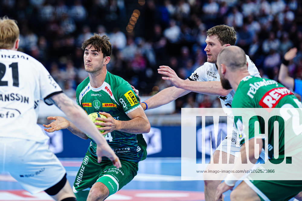 Stephan Seitz (SC DHfK Leipzig, 44), Magnus Landin (THW Kiel, 07) GER, THW Kiel vs. SC DHfK Leipzig, Handball, Bundesliga, Spieltag, 31, Saison 2024 2025, 28.05.2025 GER, THW Kiel vs. SC DHfK Leipzig, Handball, Bundesliga, Spieltag, 31, Saison 2024 2025, 28.05.2025 Kiel