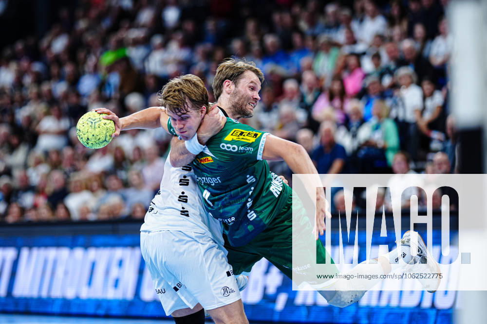 Petter Oeverby (THW Kiel, 11), Andri Mar Runarsson (SC DHfK Leipzig, 04) GER, THW Kiel vs. SC DHfK Leipzig, Handball, Bundesliga, Spieltag, 31, Saison 2024 2025, 28.05.2025 GER, THW Kiel vs. SC DHfK Leipzig, Handball, Bundesliga, Spieltag, 31, Saison 2024 2025, 28.05.2025 Kiel