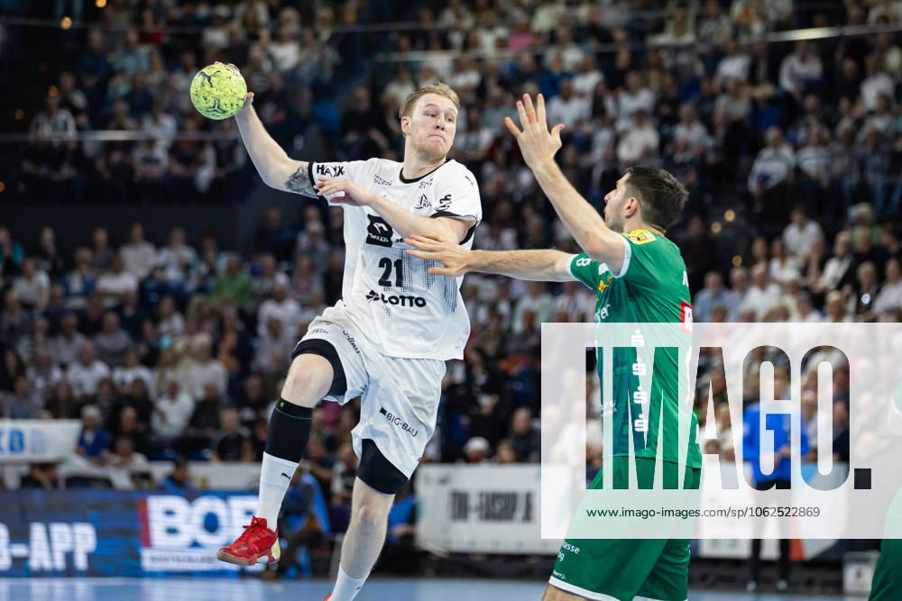 DAIKIN HBL: THW Kiel vs SC DHfK Leipzig; 28.05.25 Eric Johansson (Nr.21, THW Kiel) im Angriff DAIKIN HBL: THW Kiel vs SC DHfK Leipzig, Wunderino Arena am 28.05.25