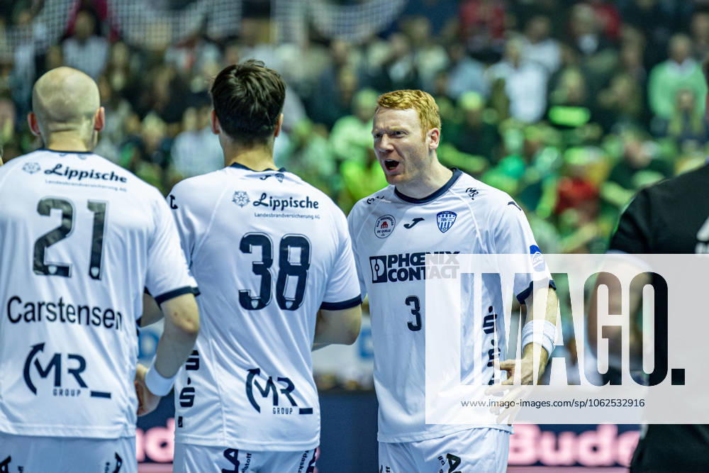 Handball Bundesliga; HSG Wetzlar - TBV Lemgo Lippe, 28.05.25 Nicolai Theilinger (TBV Lemgo Lippe, 3), Sadik Emre Herseklioglu (TBV Lemgo Lippe, 38), Leve Carstensen (TBV Lemgo Lippe, 21) Handball Bundesliga; HSG Wetzlar - TBV Lemgo Lippe: Wetzlar, 28.05.25