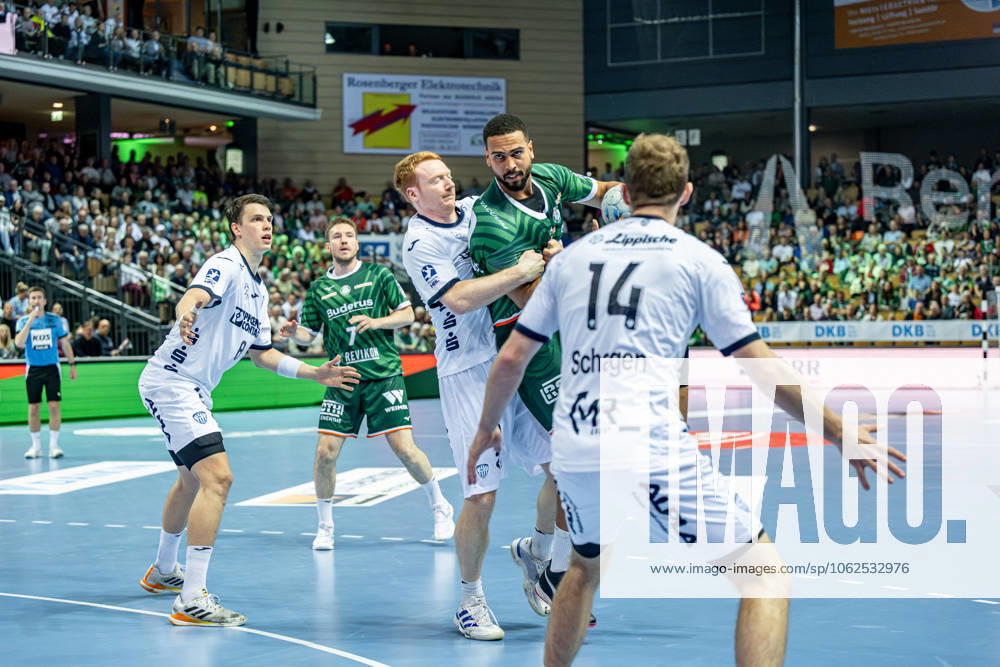 Handball Bundesliga; HSG Wetzlar - TBV Lemgo Lippe, 28.05.25 Philipp Ahounasou (HSG Wetzlar, 19), Bobby Schagen (TBV Lemgo Lippe, 14), .Frederik Simak (TBV Lemgo Lippe, 8), Dominik Mappes (HSG Wetzlar, 7), Nicolai Theilinger (TBV Lemgo Lippe, 3) Handball Bundesliga; HSG Wetzlar - TBV Lemgo Lippe: Wetzlar, 28.05.25