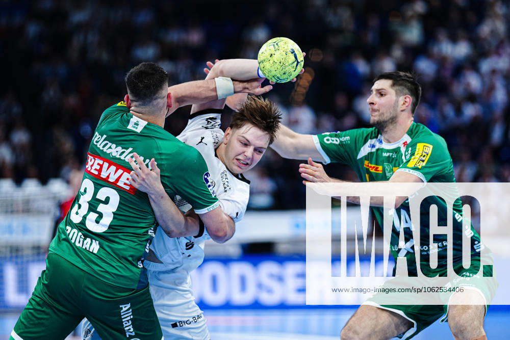 Luka Rogan (SC DHfK Leipzig, 33), Linus Kutz (THW Kiel, 25), Marko Mamic (SC DHfK Leipzig, 14) GER, THW Kiel vs. SC DHfK Leipzig, Handball, Bundesliga, Spieltag, 31, Saison 2024 2025, 28.05.2025 GER, THW Kiel vs. SC DHfK Leipzig, Handball, Bundesliga, Spieltag, 31, Saison 2024 2025, 28.05.2025 Kiel