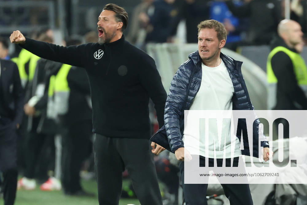 UEFA Nations League - 24 25 - Deutschland - Italien am 23.03.2025 im Signal Iduna Park in Dortmund Trainer Coach Julian Nagelsmann (Deutschland) und Co Trainer Sandro Wagner (Deutschland) jubeln über das Tor zum 3 zu 0