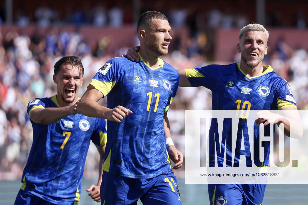Bosnia and Herzegovina v San Marino - European Qualifiers Group H - FIFA World Cup, WM, Weltmeisterschaft, Fussball 2026 ZENICA, BOSNIA AND HERZEGOVINA - JUNE 7: Amar Dedic, Edin Dzeko and Ermedin Demirovic of Bosnia and Herzegovina celebrate Dzeko s goal during the FIFA World Cup 2026 European Qualifier between Bosnia and Herzegovina and San Marino at Bilino Polje Stadium on June 7, 2025 in Zenica, Bosnia and Herzegovina. ArminxDurgut PIXSELL