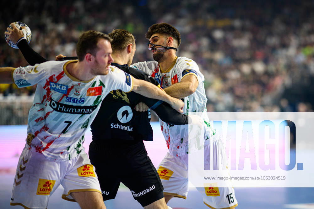 COLOGNE, GERMANY - 15 JUNE, 2025: Antonio Serradilla Cuenca, Mijajlo Marsenic - The final match of TruckScout24 EHF FINAL4 Fuchse Berlin vs SC Magdeburg at Lanxess Arena.
