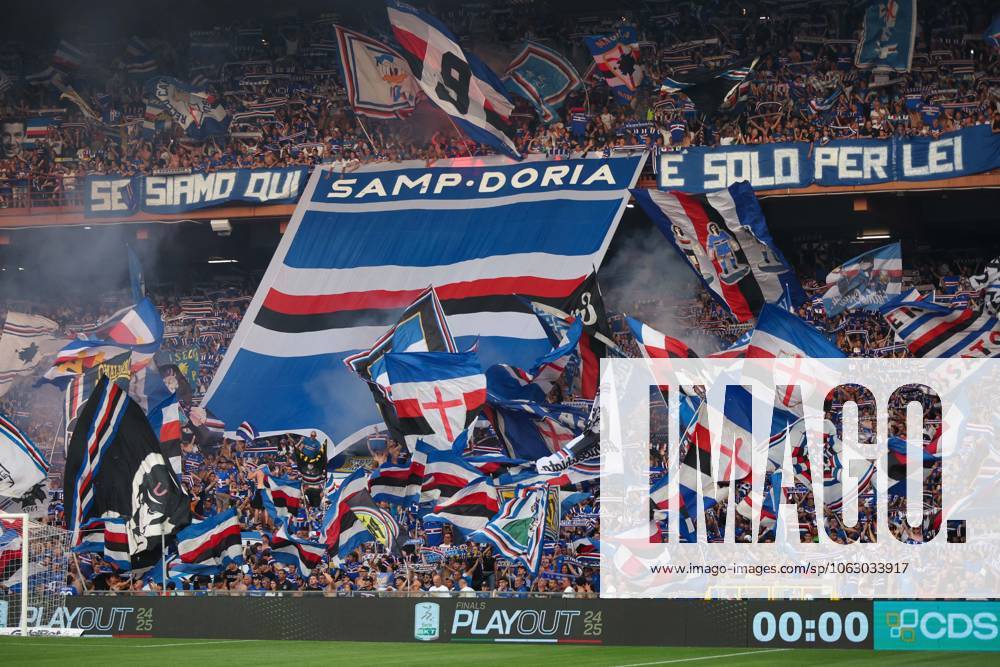 CALCIO - Serie B - PlayOut - UC Sampdoria vs US Salernitana Serie B, Playout, Genova, Stadio Ferraris, Sampdoria - Salernitana, in the photo:m supporters Sampdoria during PlayOut - UC Sampdoria vs US Salernitana, Italian soccer Serie B match in Genova, Italy, June 15 2025 Genova Italy