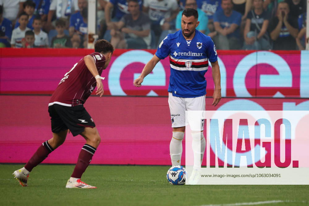 CALCIO - Serie B - PlayOut - UC Sampdoria vs US Salernitana Serie B, Playout, Genova, Stadio Ferraris, Sampdoria - Salernitana, in the photo: Coda and Ruggeri during PlayOut - UC Sampdoria vs US Salernitana, Italian soccer Serie B match in Genova, Italy, June 15 2025 Genova Italy