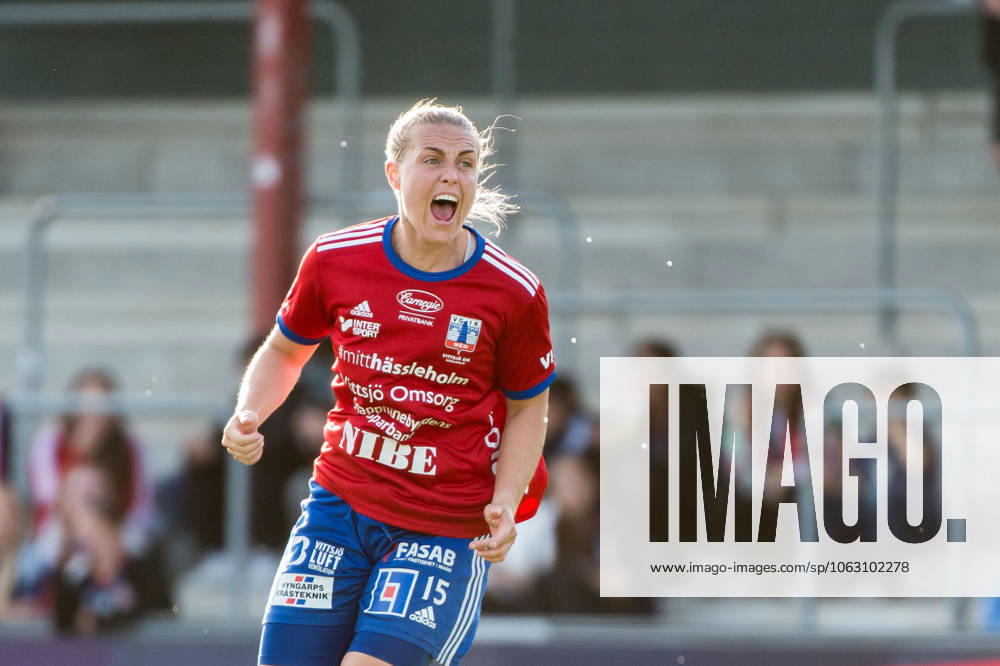 Vittsjös Nellie Persson jublar under fotbollsmatchen i Damallsvenskan mellan Rosengard och Vittsjö den 19 juni 2025 i Malmö.