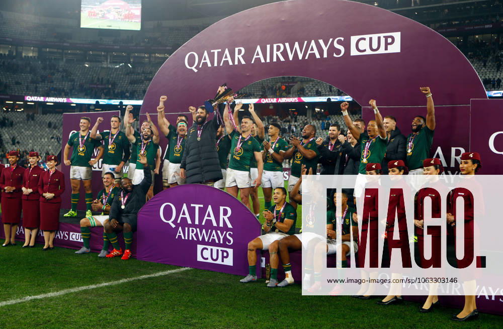 Qatar Airways Cup, DHL Stadium, Cape Town, South Africa 29 6 2025 South Africa vs Barbarians South Africa lift the Qatar Airways Cup South Africa lift the Qatar Airways Cup 29 6 2025