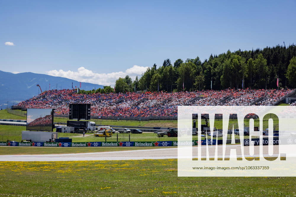 FORMULA 1 - GP of Austria 2025 SPIELBERG,AUSTRIA,29.JUN.25 - MOTORSPORTS, FORMULA 1 - Grand Prix of Austria, Red Bull Ring. Image shows the Red Bull Grandstand with flags. GEPAxpictures xMatthiasxTrinkl