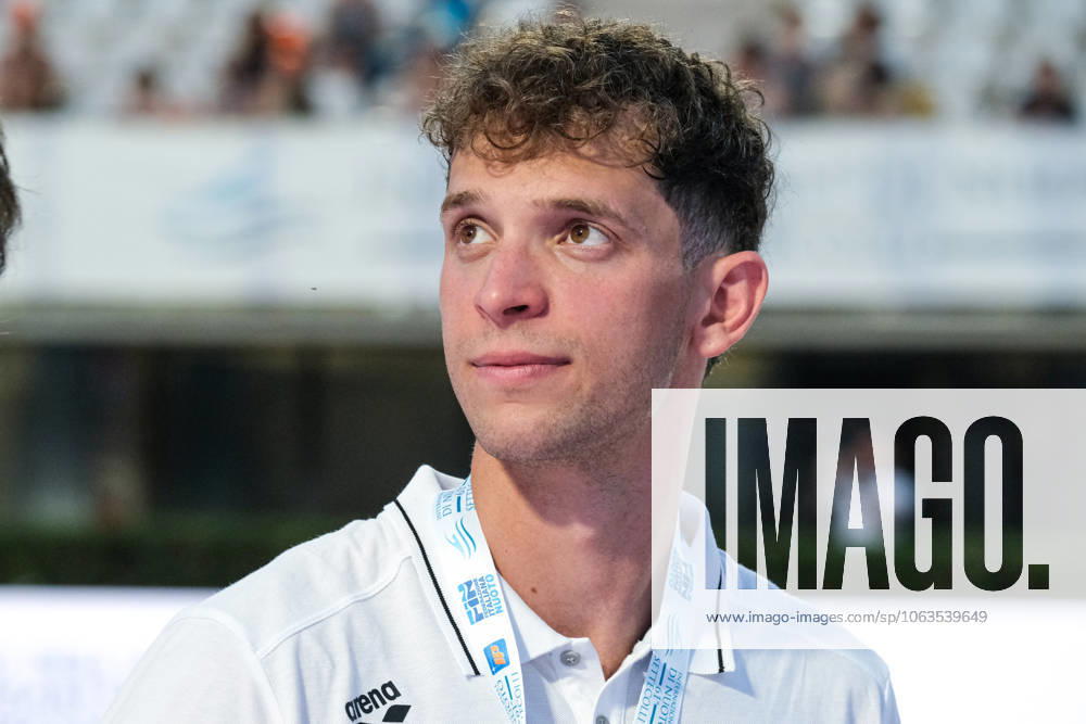 Podium of the day 2 at the Swimming Internationals of the 61th Settecolli in Roma, Italy - 27 Jun 2025 Ludovico Blu Art Viberti of Italy seen during Podium of Men s 50m Breaststroke Final during the second day at the swimming internationals of the 61th Settecolli Trophy. Rome Italy