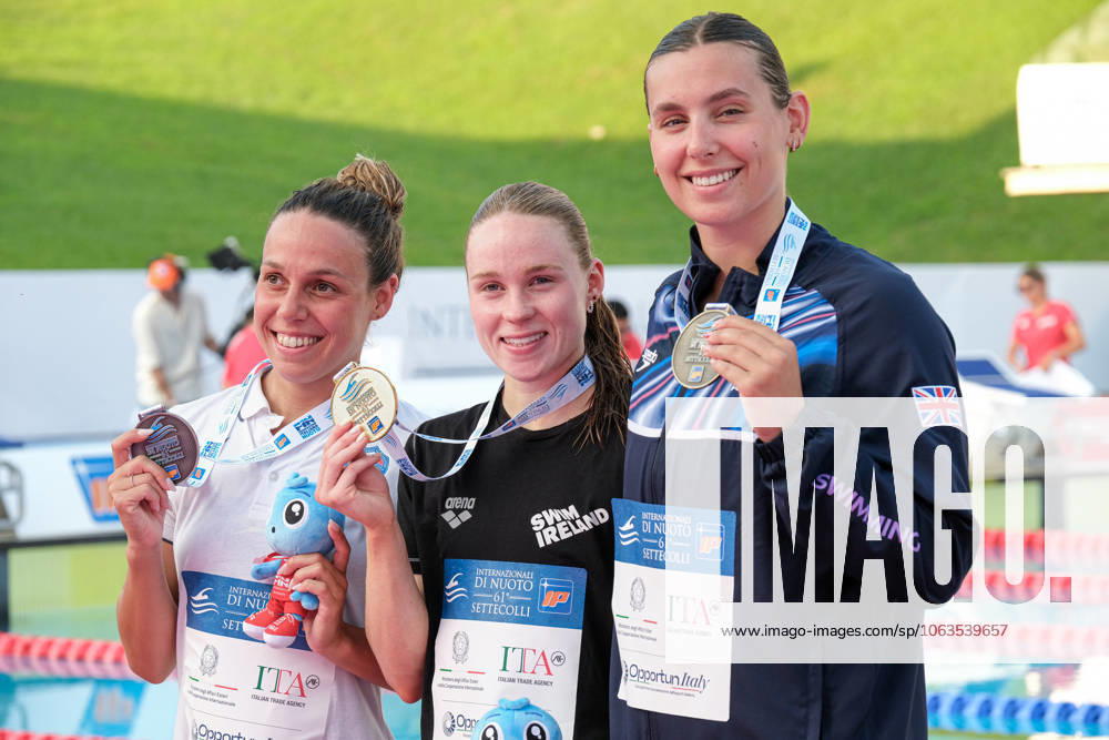 Podium of the day 2 at the Swimming Internationals of the 61th Settecolli in Roma, Italy - 27 Jun 2025 Anna Pirovano of Italy (L), Ellen Walshe of Ireland (C) and Freya Colbert of Great Britain (R) seen during Podium of Women s 400m Individual Medley Final during the second day at the swimming internationals of the 61th Settecolli Trophy. Rome Italy