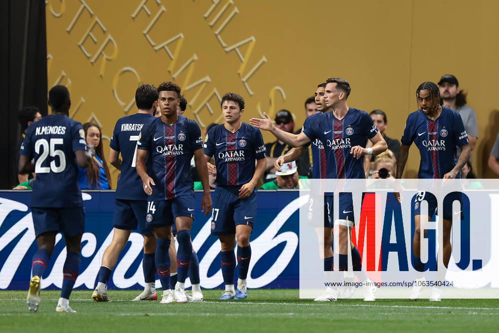 Atlanta, USA, 29th June 2025. Joao Neves of PSG celebrates with team mates after scoring his seocnd goal to give the side a 2-0 lead during the Paris Saint Germain vs Inter Miami CF FIFA Club World Cup match at Mercedes Benz Stadium, Atlanta. Picture credit should read: Jonathan Moscrop Sportimage . SPI_062_JM_PSG_Inter_Miami SPI-3995-0062
