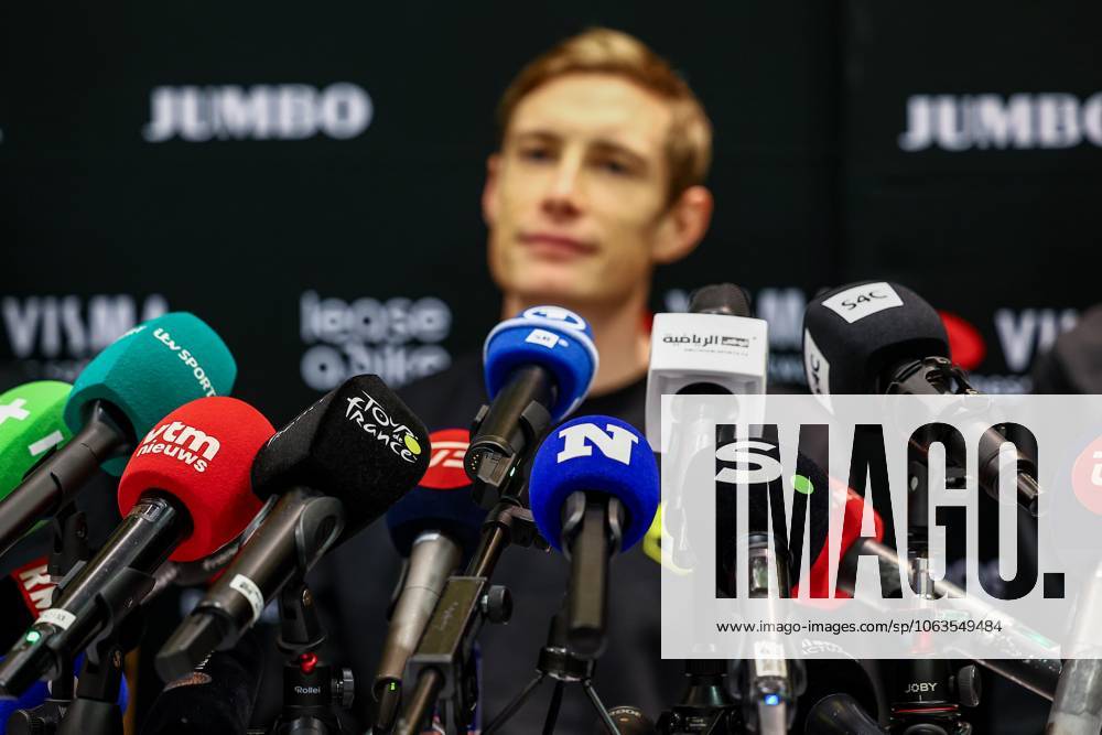 Danish Jonas Vingegaard Hansen of Team Visma-Lease a Bike pictured during a press conference, PK, Pressekonferenz of team Visma - Lease a Bike ahead of the 2025 Tour de France cycling race, in Lille, France, on Friday 04 July 2025. The 112th edition of the Tour de France starts on Saturday 5 July in Lille, France, and will finish in Paris, France on the 27th of July. DAVIDxPINTENS x128394680x