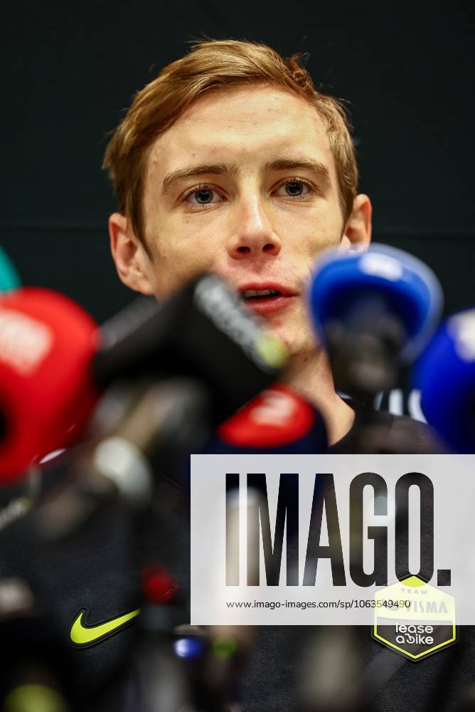 Danish Jonas Vingegaard Hansen of Team Visma-Lease a Bike pictured during a press conference, PK, Pressekonferenz of team Visma - Lease a Bike ahead of the 2025 Tour de France cycling race, in Lille, France, on Friday 04 July 2025. The 112th edition of the Tour de France starts on Saturday 5 July in Lille, France, and will finish in Paris, France on the 27th of July. DAVIDxPINTENS x128394700x