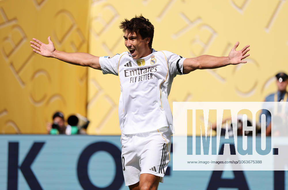 New Jersey, USA, 5th July 2025. Gonzalo Garcia of Real Madrid celebrates scoring the first goal during the Real Madrid vs Borussia Dortmund FIFA Club World Cup quarter final match at Metlife Stadium, New Jersey. Picture credit should read: David Klein Sportimage . SPI_030_DK_Madrid_Dortmund SPI-4006-0033