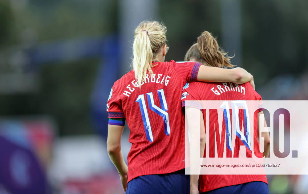 CHE, Sion, Norway vs Finland, international match, Länderspiel, Nationalmannschaft soccer, UEFA, Stade de Tourbillon, UEFA European Women s Championship 2025, group stage matchday 2 in the picture from left to right: Ada Hegerberg (Norway 14) and Caroline Graham Hansen (Norway 10) DFB DFL REGULATIONS PROHIBIT ANY USE OF PHOTOGRAPHS AS IMAGE SEQUENCES AND OR QUASI-VIDEO, 06.07.2025,