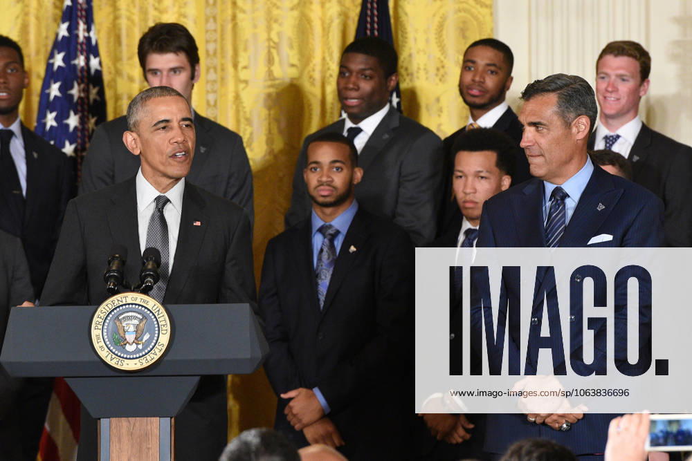 Washington, District Of Columbia, U.S - President Of The United States, BARACK OBAMA, with the NCAA, College League, USA Men s College Basketball Champions, Villanova University, in the East Room of the White House. President Obama honored the team for their accomplishment in winning the championship