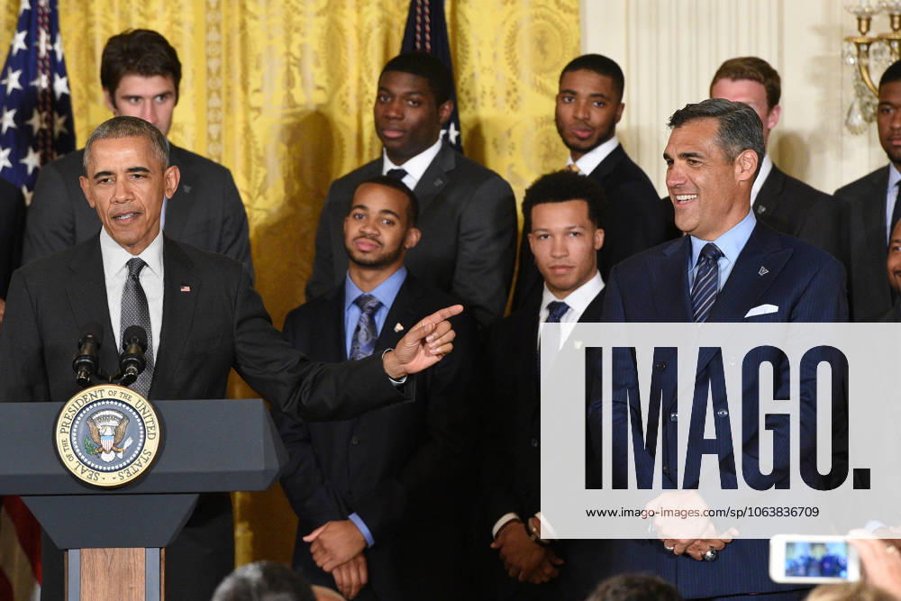Washington, District Of Columbia, U.S - President Of The United States, BARACK OBAMA, with the NCAA, College League, USA Men s College Basketball Champions, Villanova University, in the East Room of the White House. President Obama honored the team for their accomplishment in winning the championship