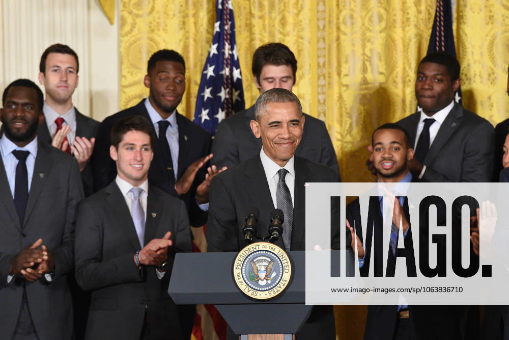 Washington, District Of Columbia, U.S - President Of The United States, BARACK OBAMA, with the NCAA, College League, USA Men s College Basketball Champions, Villanova University, in the East Room of the White House. President Obama honored the team for their accomplishment in winning the championship
