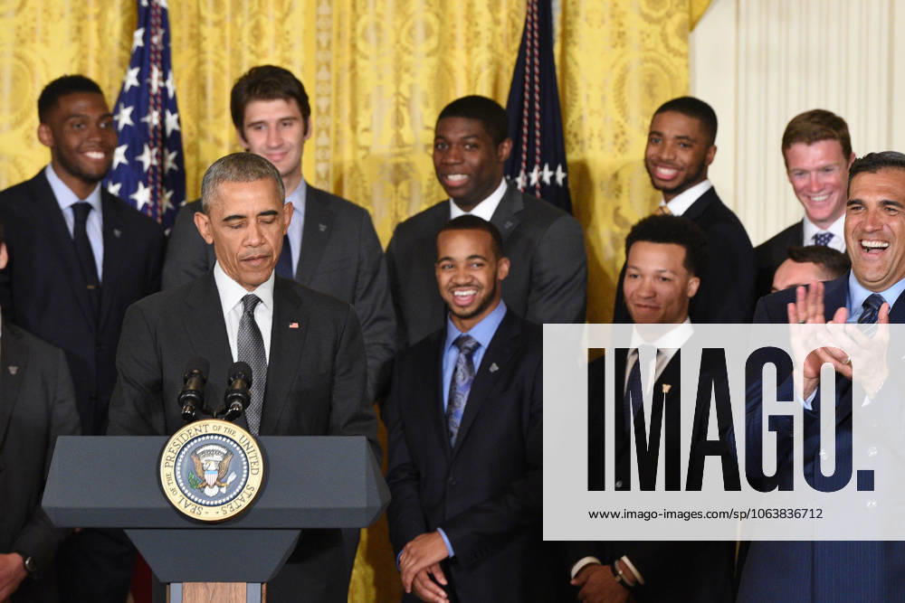 Washington, District Of Columbia, U.S - President Of The United States, BARACK OBAMA, with the NCAA, College League, USA Men s College Basketball Champions, Villanova University, in the East Room of the White House. President Obama honored the team for their accomplishment in winning the championship