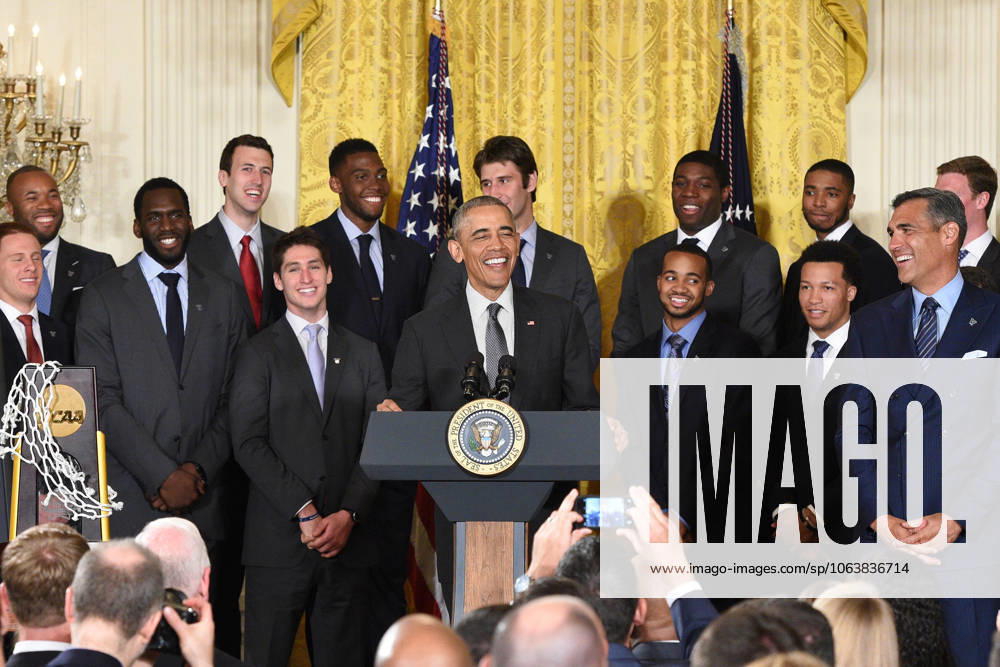 Washington, District Of Columbia, U.S - President Of The United States, BARACK OBAMA, with the NCAA, College League, USA Men s College Basketball Champions, Villanova University, in the East Room of the White House. President Obama honored the team for their accomplishment in winning the championship