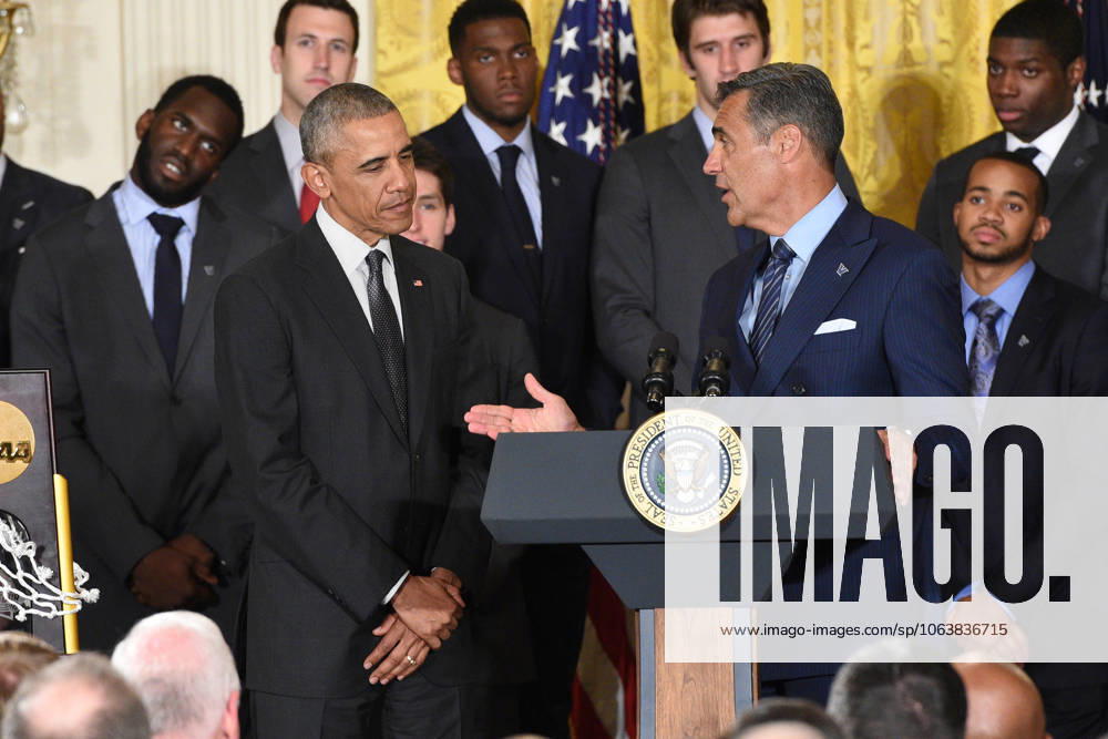 Washington, District Of Columbia, U.S - President Of The United States, BARACK OBAMA, with the NCAA, College League, USA Men s College Basketball Champions, Villanova University, in the East Room of the White House. President Obama honored the team for their accomplishment in winning the championship
