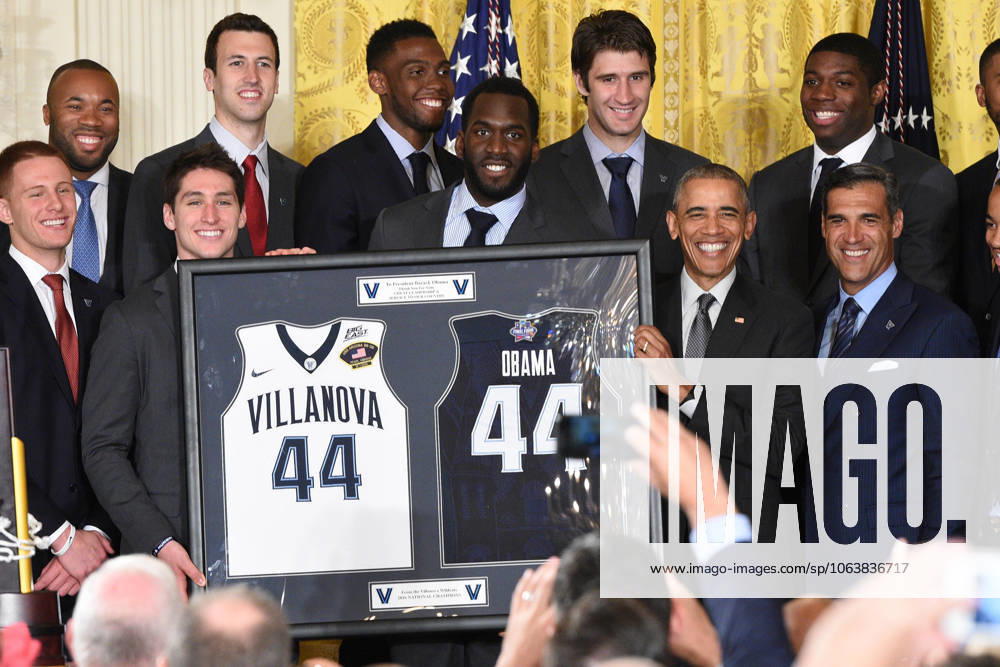 Washington, District Of Columbia, U.S - President Of The United States, BARACK OBAMA, with the NCAA, College League, USA Men s College Basketball Champions, Villanova University, in the East Room of the White House. President Obama honored the team for their accomplishment in winning the championship
